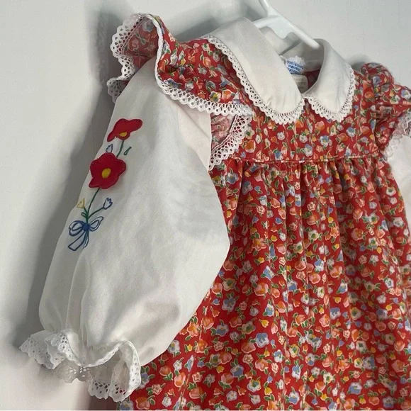 Vintage Baby Girl Prairie Cottage Core Dress Floral Lace 70s-80s ✔️Size - Picture 4 of 15